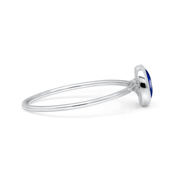 Round Statement Fashion Petite Dainty Thumb Ring Simulated Blue Lapis Solid 925 Sterling Silver